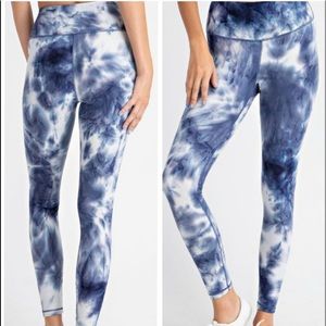 NWT! High Waist Yoga Leggings Blue White Tie Dye